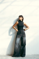 WASHED WIDE LEG DENIM PANT -DARK GRAY