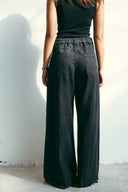 WASHED WIDE LEG DENIM PANT -DARK GRAY