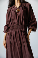 FEMININE DRAPE DRESS -BROWN