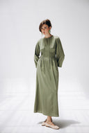 SCARLET ELEGANCE LINEN DRESS -OLIVE