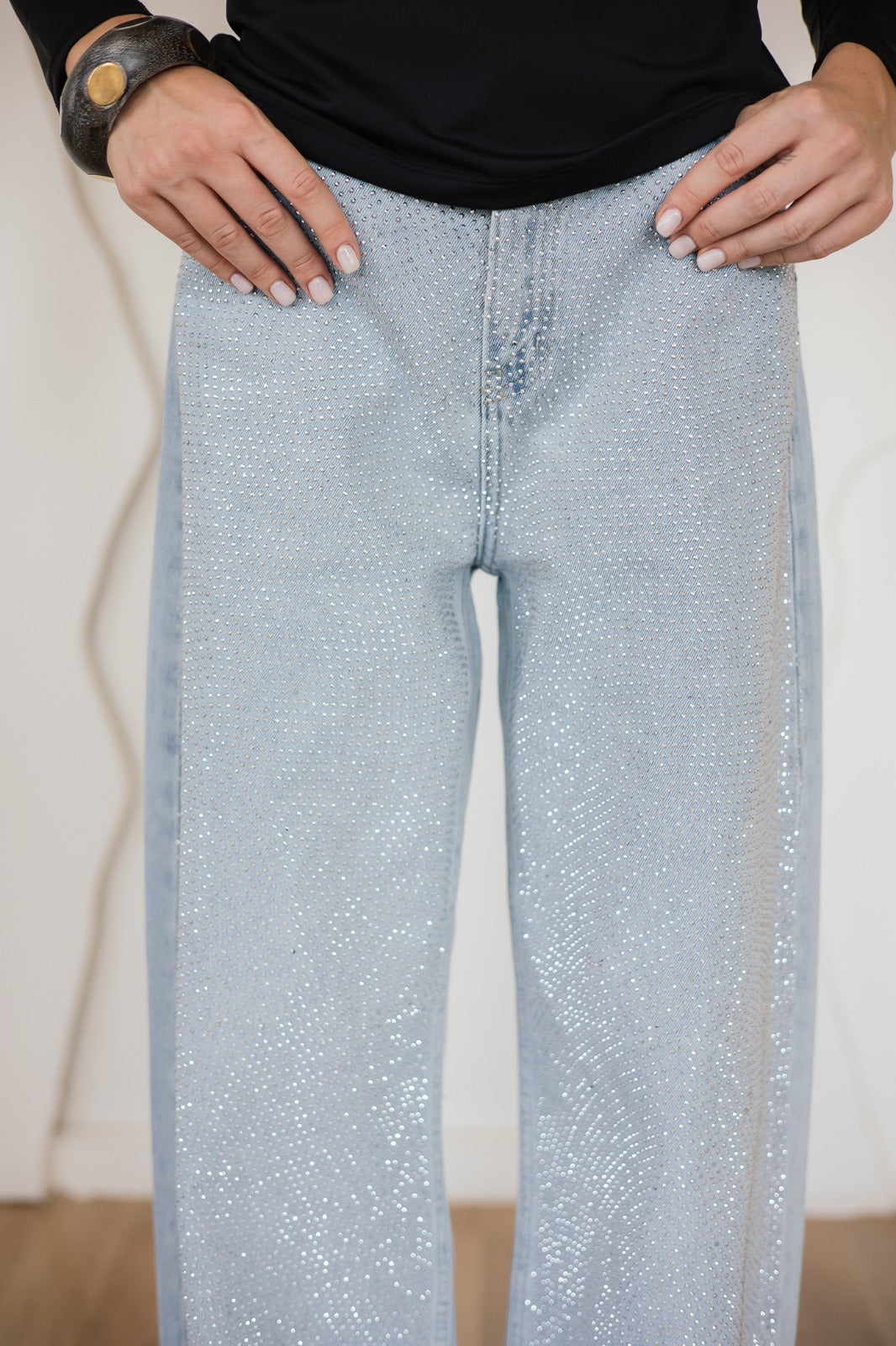 EXTRA STRASS DENIM PANTS-ICED