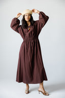 FEMININE DRAPE DRESS -BROWN