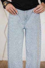EXTRA STRASS DENIM PANTS-ICED