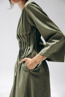 SCARLET ELEGANCE LINEN DRESS -OLIVE