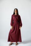 FEMININE DRAPE DRESS -MAROON