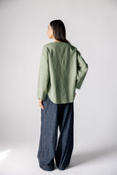 EMBROIDERY LINEN BLOUSE -OLIVE