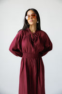 FEMININE DRAPE DRESS -MAROON