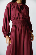 FEMININE DRAPE DRESS -MAROON