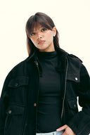 SILVER BUTTON GABARDINE JACKRT -Black