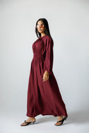 FEMININE DRAPE DRESS -MAROON