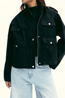 SILVER BUTTON GABARDINE JACKRT -Black