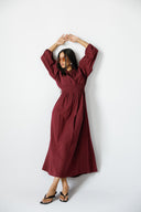 FEMININE DRAPE DRESS -MAROON