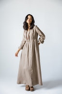 LINEN V-NECK MAXI DRESS - CAFE
