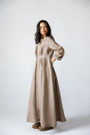 LINEN V-NECK MAXI DRESS - CAFE