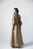 LINEN V-NECK MAXI DRESS - CAFE