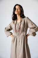 LINEN V-NECK MAXI DRESS - CAFE