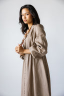 LINEN V-NECK MAXI DRESS - CAFE