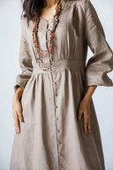 LINEN V-NECK MAXI DRESS - CAFE