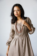 LINEN V-NECK MAXI DRESS - CAFE