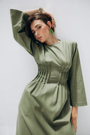 SCARLET ELEGANCE LINEN DRESS -OLIVE