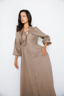 LINEN V-NECK MAXI DRESS - CAFE