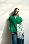 FRINGED KNIT VEST -GREEN
