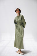 SCARLET ELEGANCE LINEN DRESS -OLIVE