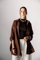 OVER SIZED LINEN SHIRT -BROWN