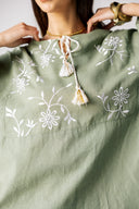 EMBROIDERY LINEN BLOUSE -OLIVE