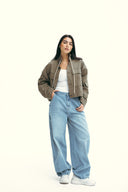 POCKET GABARDINE JACKET -OLIVE
