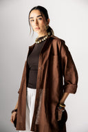 OVER SIZED LINEN SHIRT -BROWN