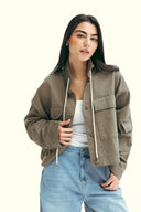 POCKET GABARDINE JACKET -OLIVE