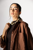 OVER SIZED LINEN SHIRT -BROWN