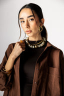 OVER SIZED LINEN SHIRT -BROWN