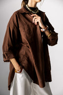 OVER SIZED LINEN SHIRT -BROWN