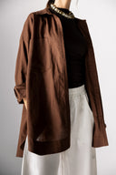 OVER SIZED LINEN SHIRT -BROWN