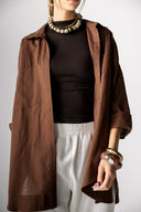 OVER SIZED LINEN SHIRT -BROWN