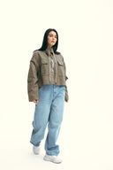 POCKET GABARDINE JACKET -OLIVE