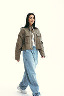POCKET GABARDINE JACKET -OLIVE