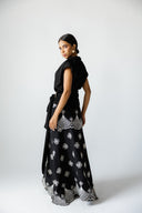 DRAPED SHOULDER TOP WITH WAIST TIE - BLACK