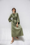 SCARLET ELEGANCE LINEN DRESS -OLIVE