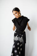 LATTICE BLOOM A-LINE SKIRT -BLACK
