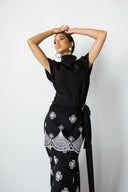 LATTICE BLOOM A-LINE SKIRT -BLACK