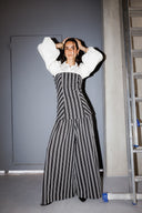 STRIPED WIDE LEG PANTS -BLACK
