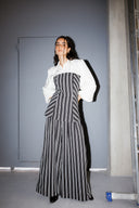 STRIPED WIDE LEG PANTS -BLACK