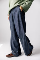 REALAXED LOW WAIST PANTS DENIM -DARK BLUE