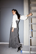 STRIPED WIDE LEG PANTS -BLACK