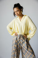 V-Neck linen Blouse -BUTTER YELLOW