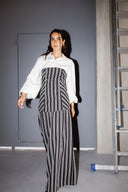 STRIPED WIDE LEG PANTS -BLACK