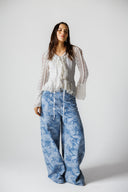 PAISLEY DENIM BALLOON PANTS - LIGHT BLUE